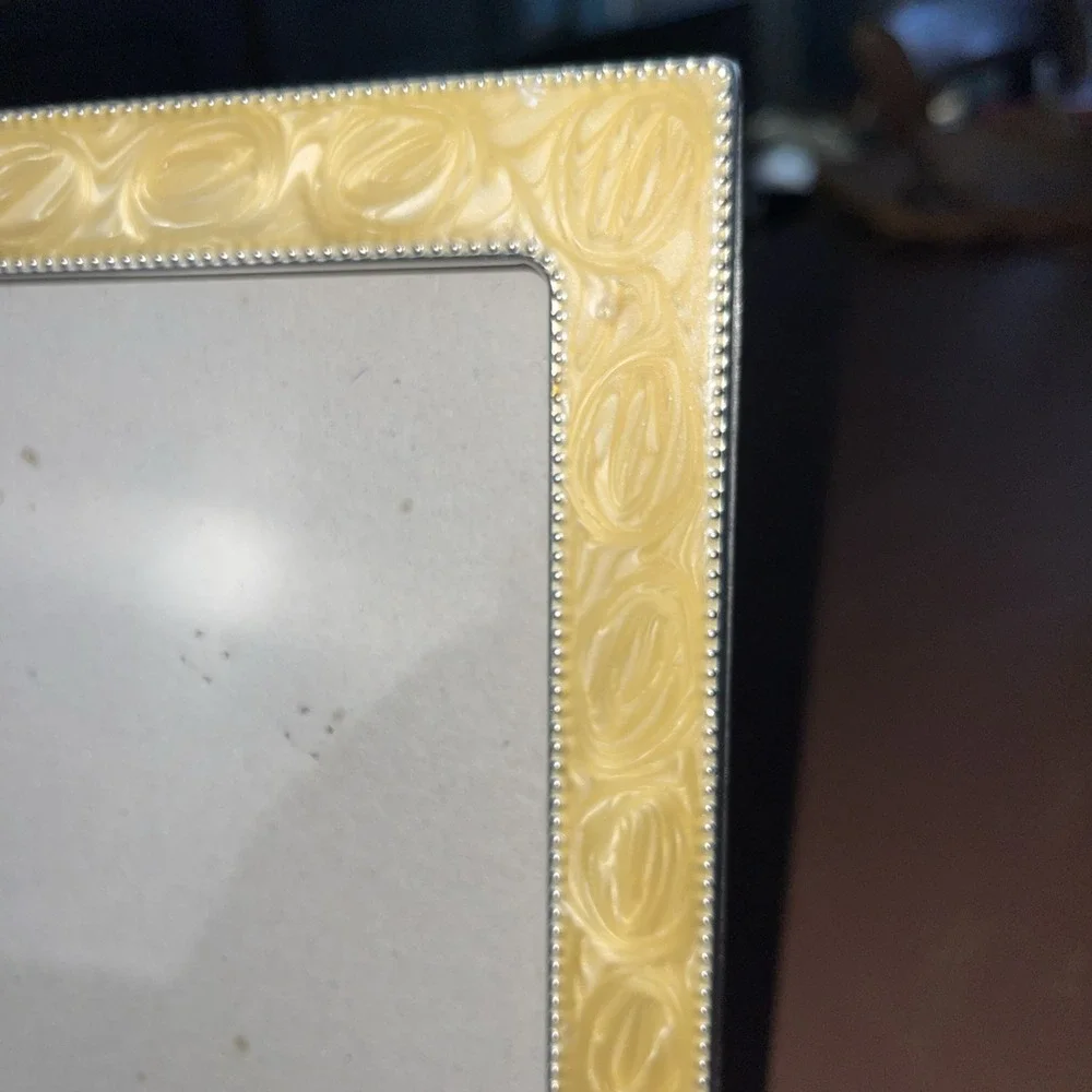 Lawerence France Silver Enamel Art Deco Frame Marbled Look Cream Gold Silver‎